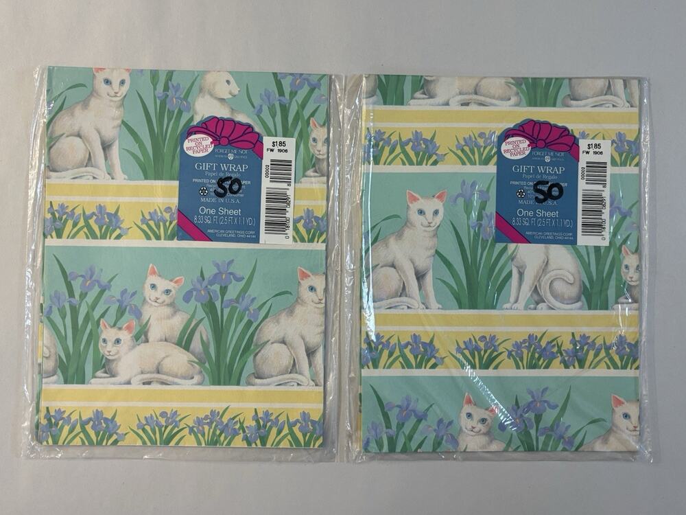 VINTAGE NOS Cat Kitten Sealed Gift Wrap Paper American Greetings USA 2 packs